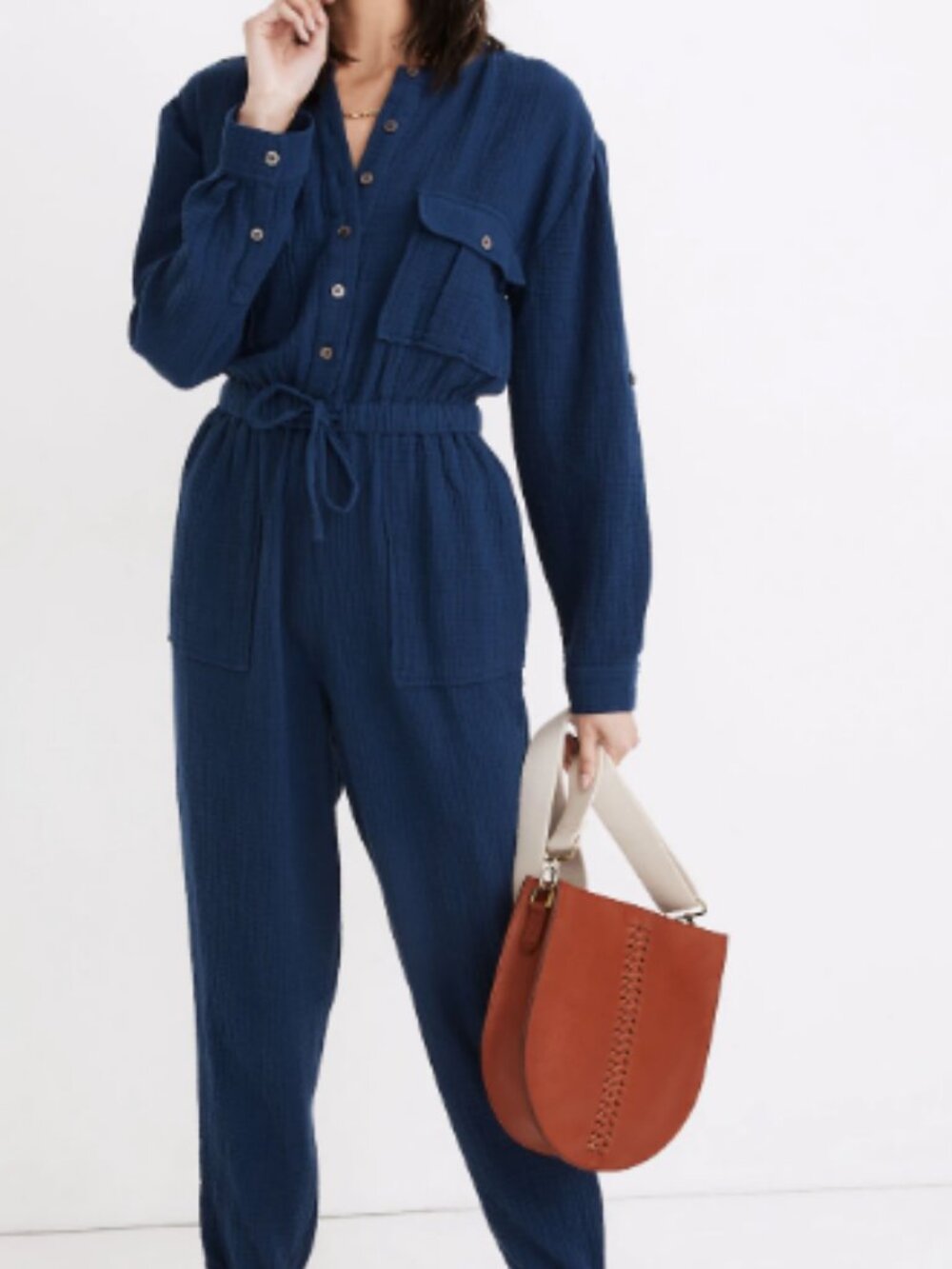 Madewell Lightspun Tapered-Leg Jumpsuit in Coastal Blue - Size 2